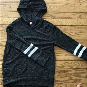 charcoal gray kids hoodie with sleeve stripes